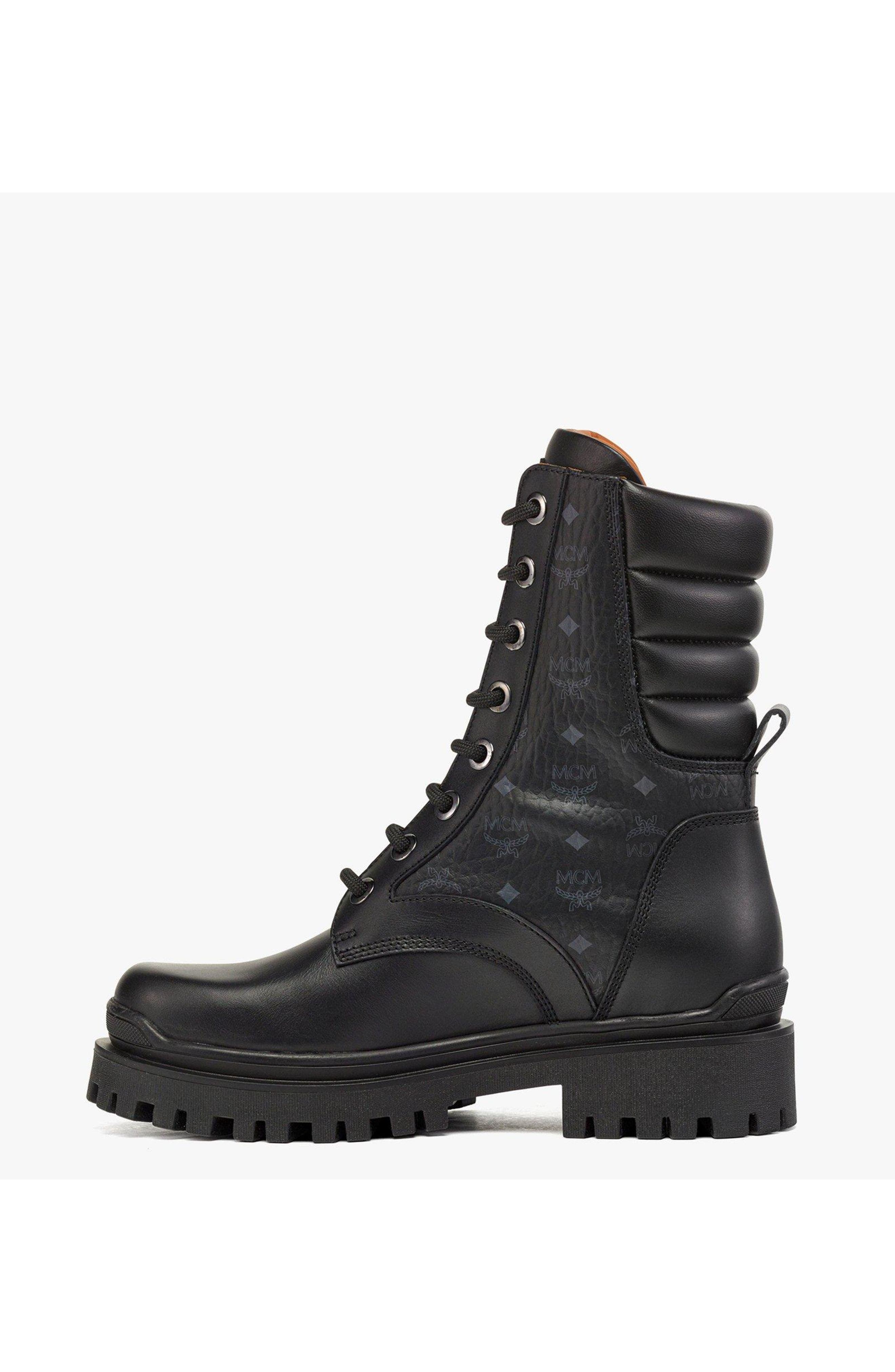 MCM Visetos Boots in Calf Leather, Alternate, color, Black