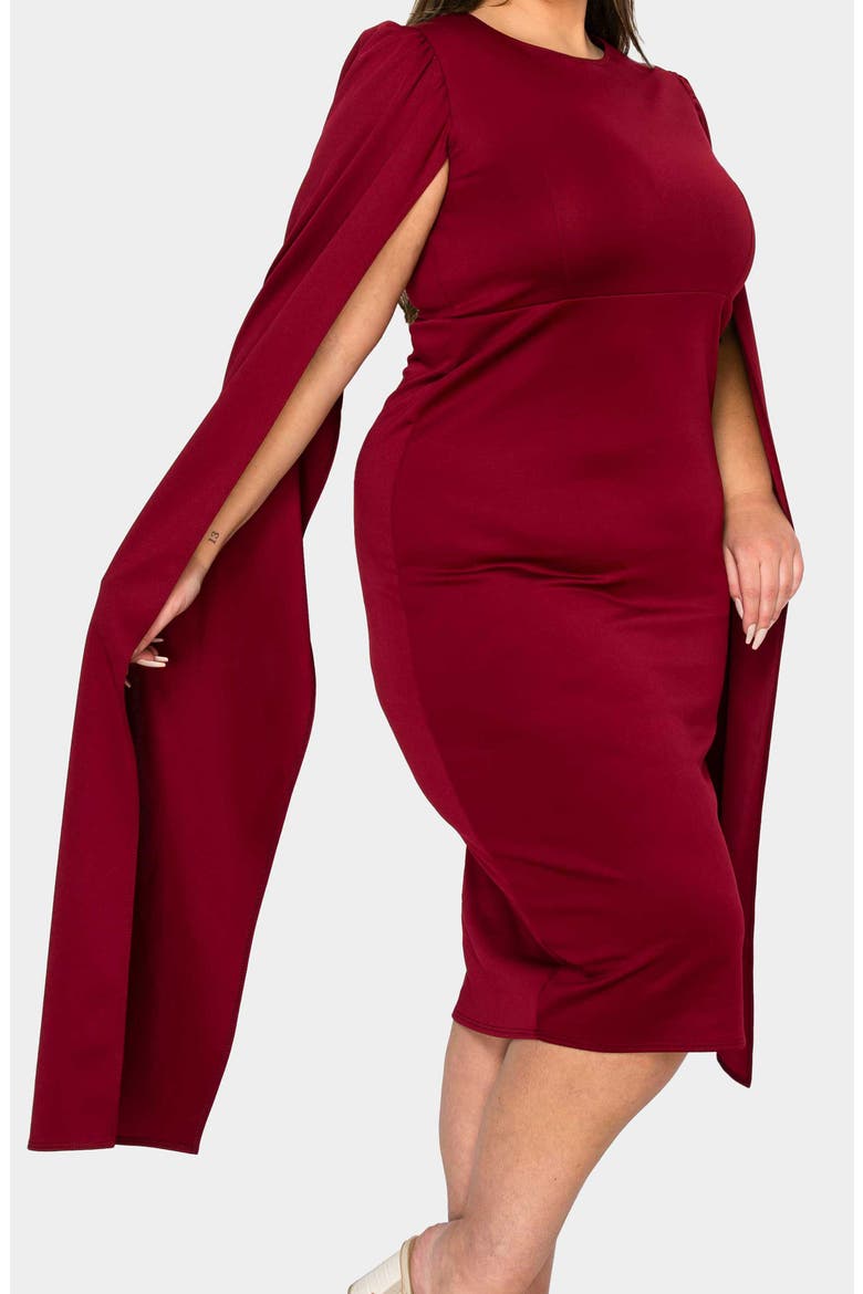 Naomi Cape Sleeve Midi Dress, Alternate, color, BURGUNDY