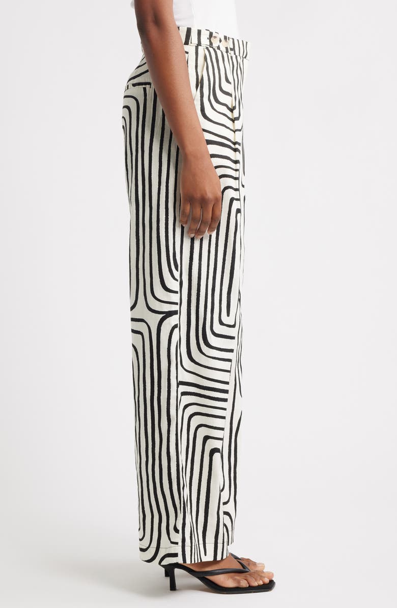 Doty Print Linen & Cotton Straight Leg Pants
