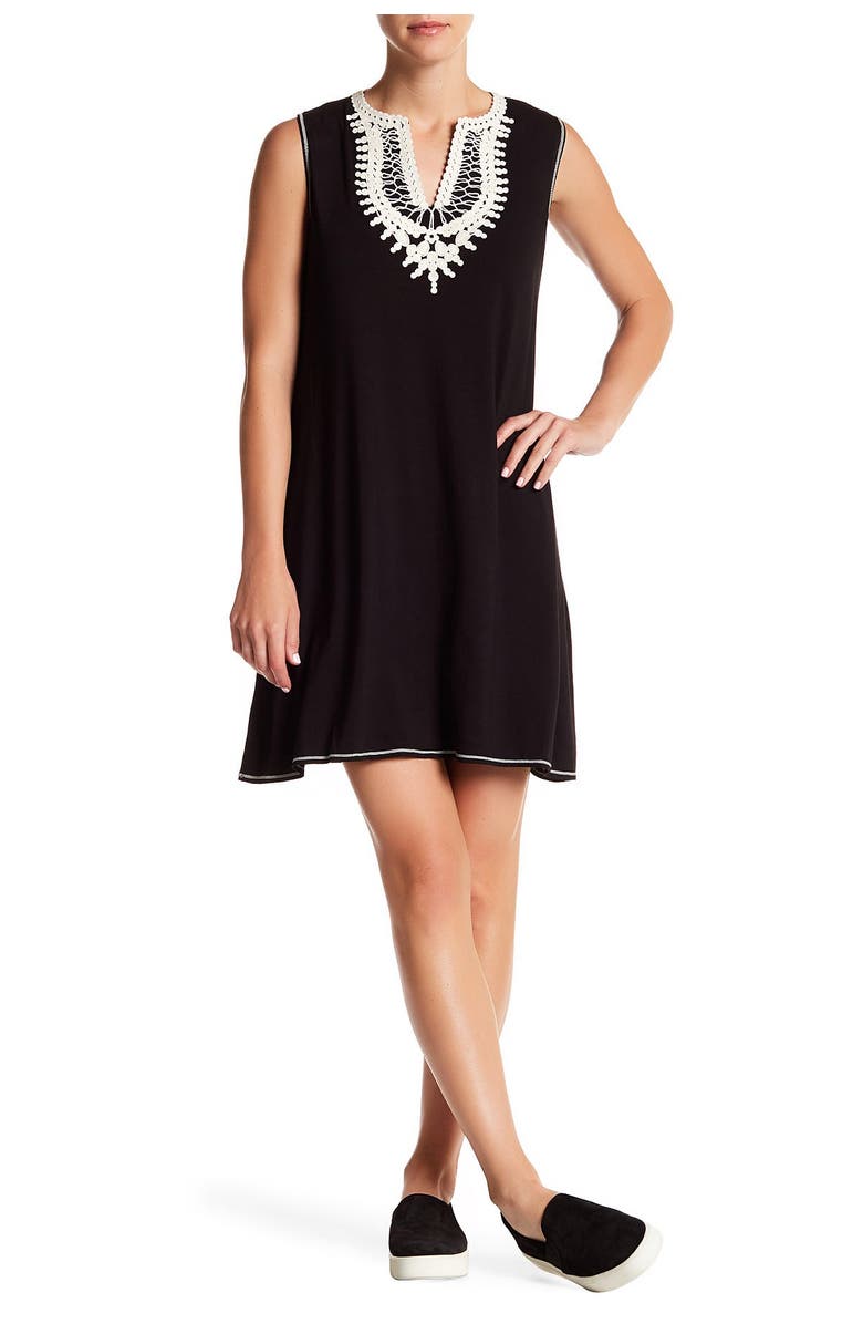 MAX STUDIO Crochet Trim Knit A-Line Dress, Main, color, 