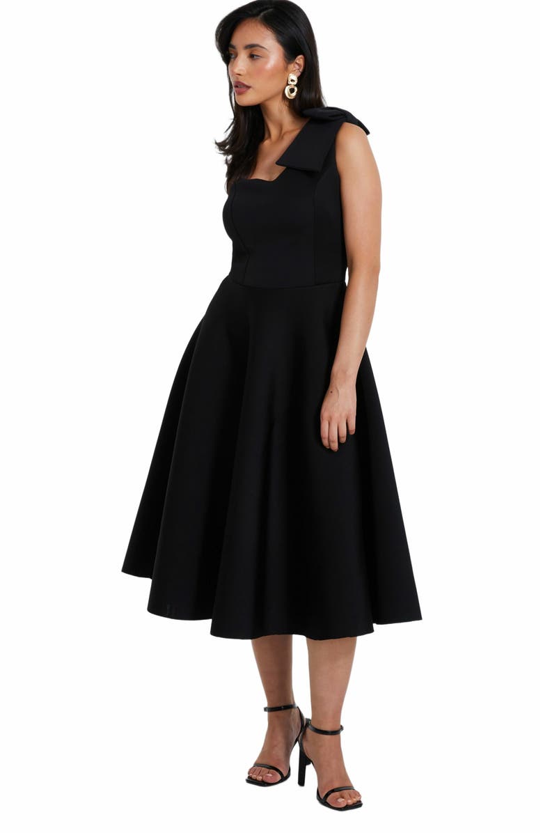 QUIZ Scuba Knit One-Shoulder Bow Skater Midi Dress, Alternate, color, 