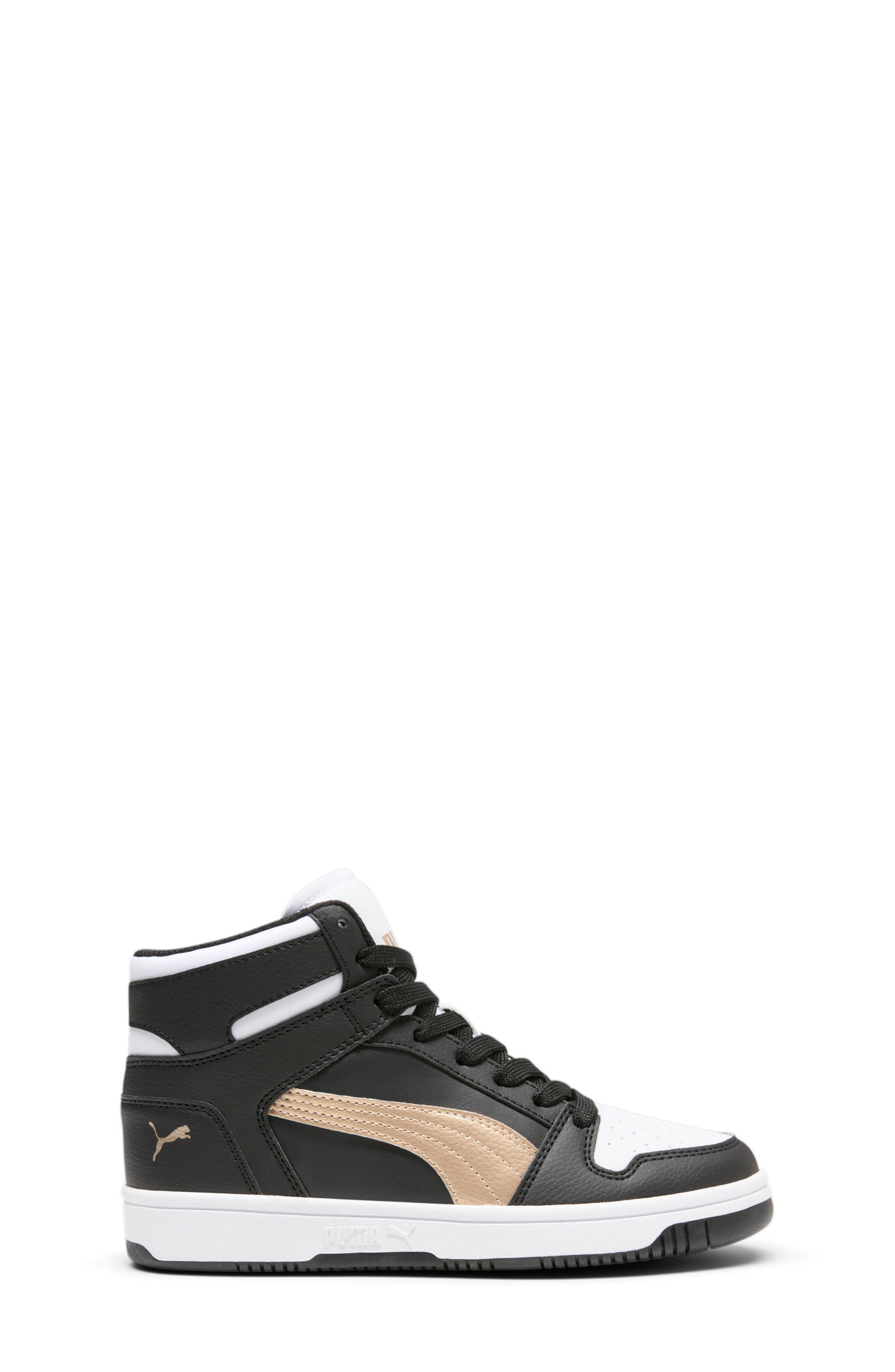 Kids' Rebound Layup High Top Sneaker, Alternate, color, PUMA BLACK-PUMA GOLD- WHITE