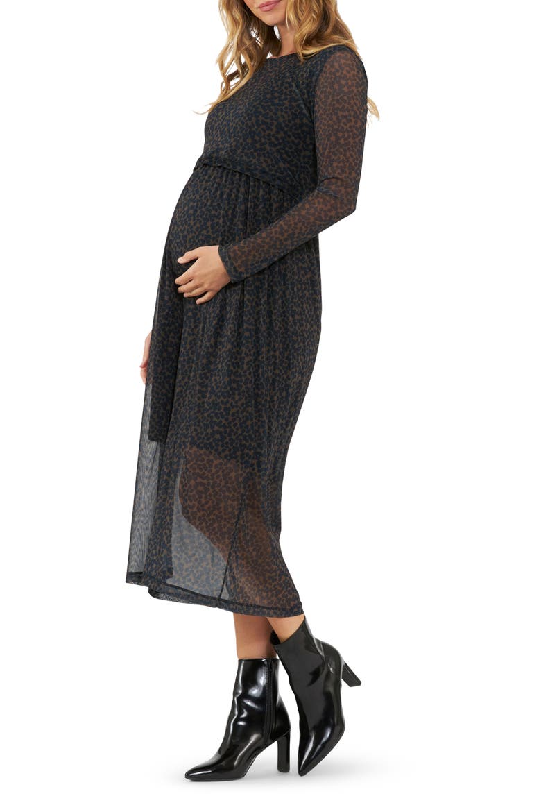 Jen Long Sleeve Maternity/Nursing Dress, Main, color, BROWN / BLACK