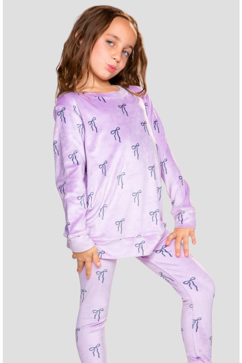 Kids' 2-Piece Velour Top & Leggings Set, Alternate, color, LILAC BOWS