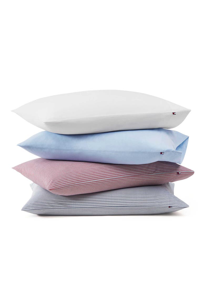 Highland Ticking Stripe Cotton Fitted Sheet, Alternate, color, WHITE/ RED/ DARK BLUE
