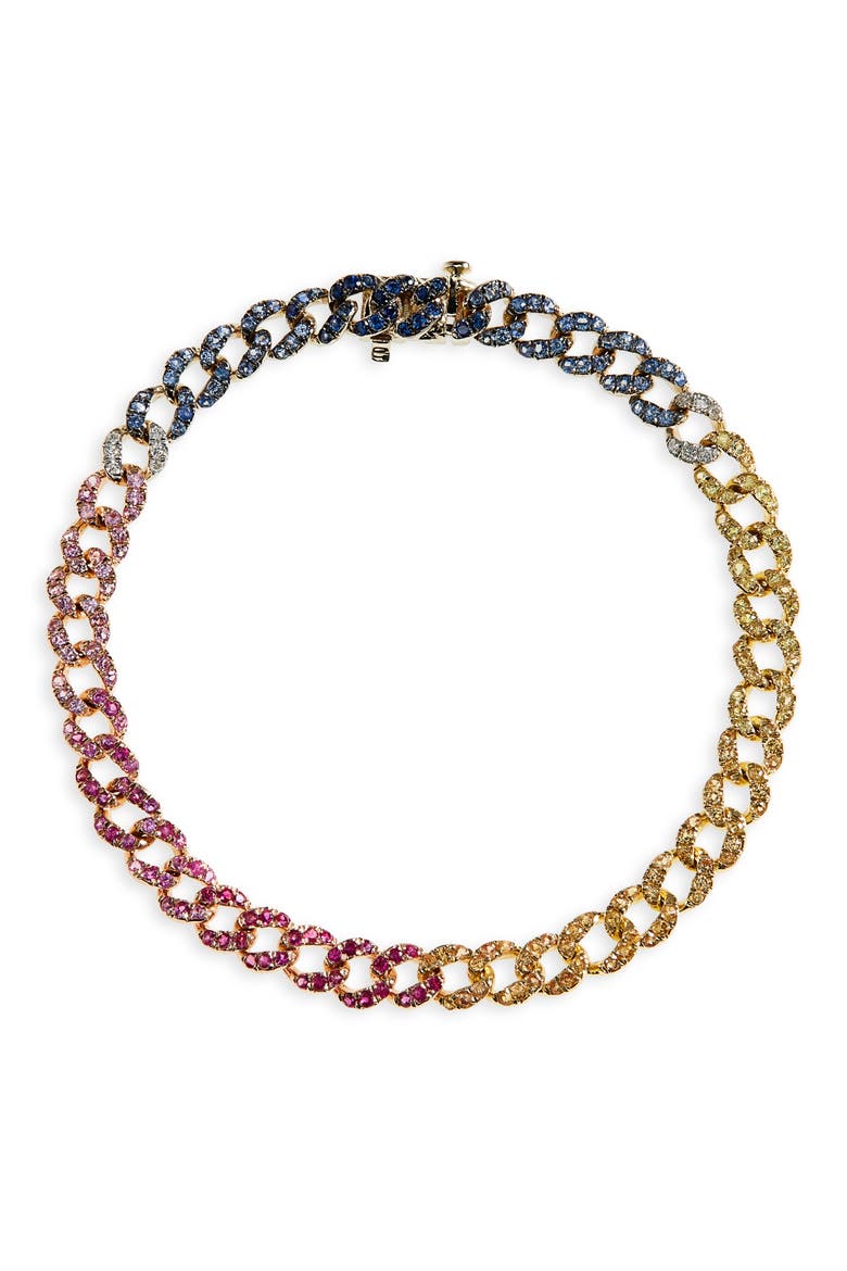 Mini Rainbow Pavé Gemstone Link Bracelet, Main, color, YELLOW GOLD