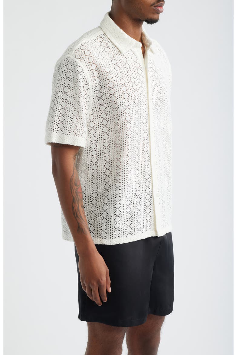 Boxy Lace Short Sleeve Button-Up Shirt, Alternate, color, IVORY EGRET