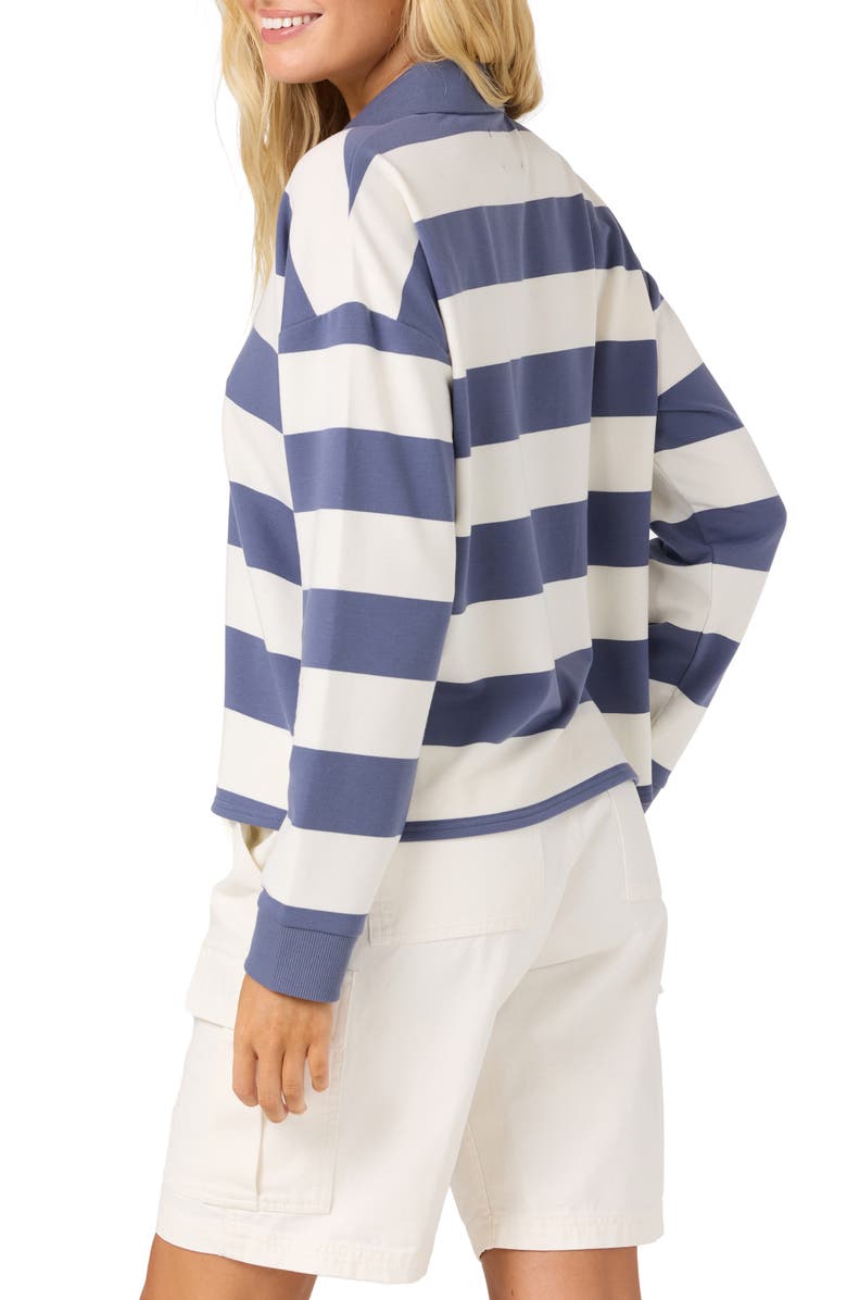 O'Neill Kyra Striped Long Sleeve Crop Polo, Alternate, color, Nightshadow Blue