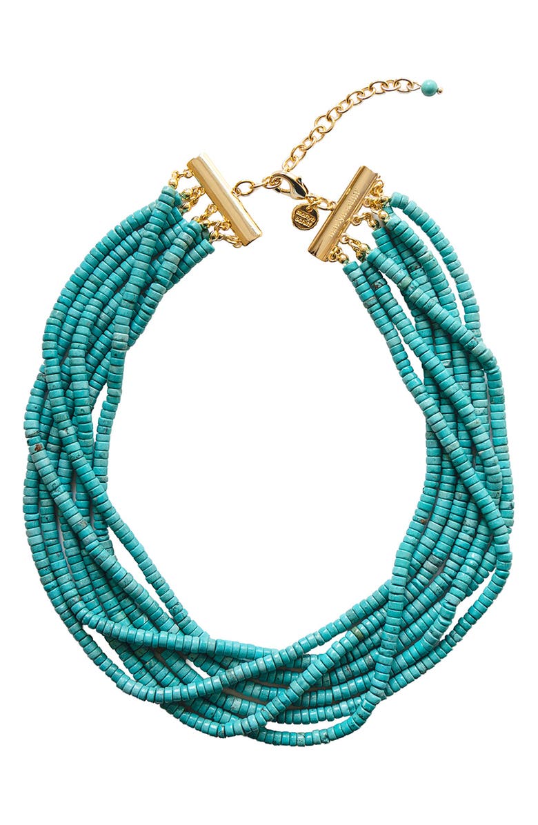 MARLYN SCHIFF Turquoise Bead Multistrand Necklace, Main, color, Gold Plated Turquoise