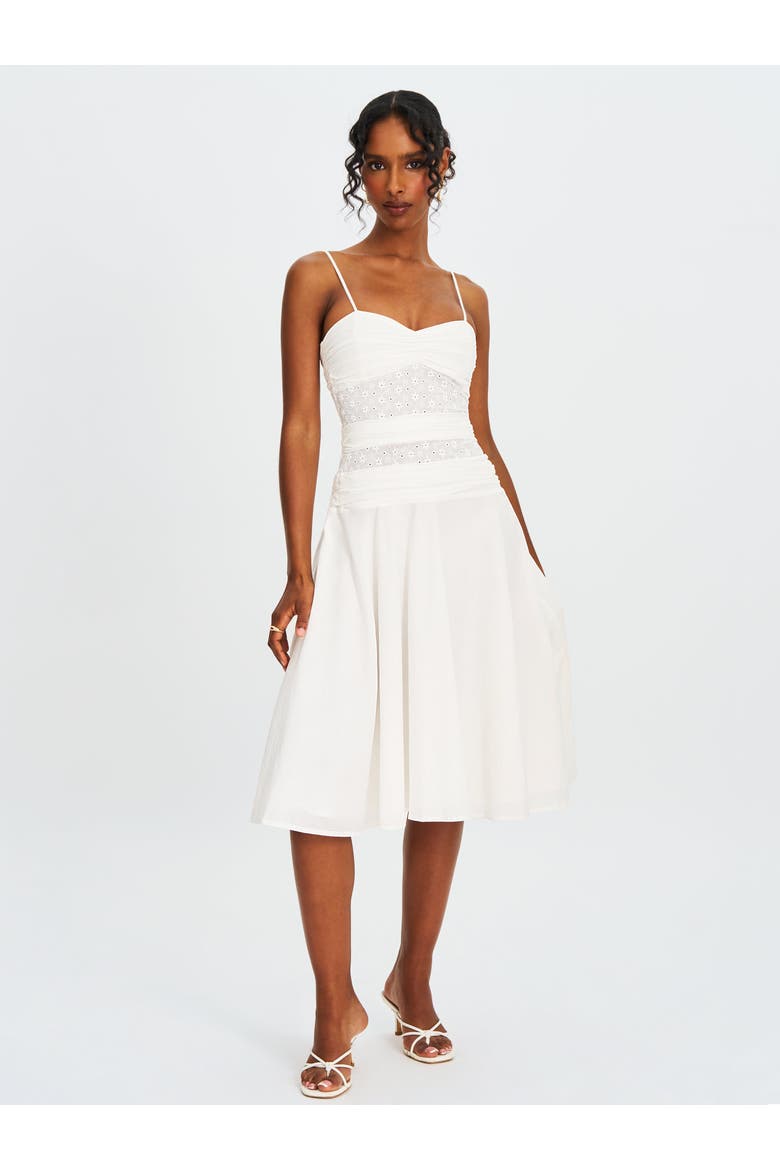 Maelis Eyelet Drop Waist Cotton Midi Dress, Alternate, color, White