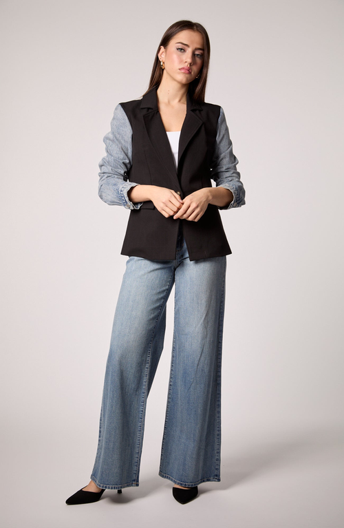 Blue Revival Mixed Media Blazer In Black