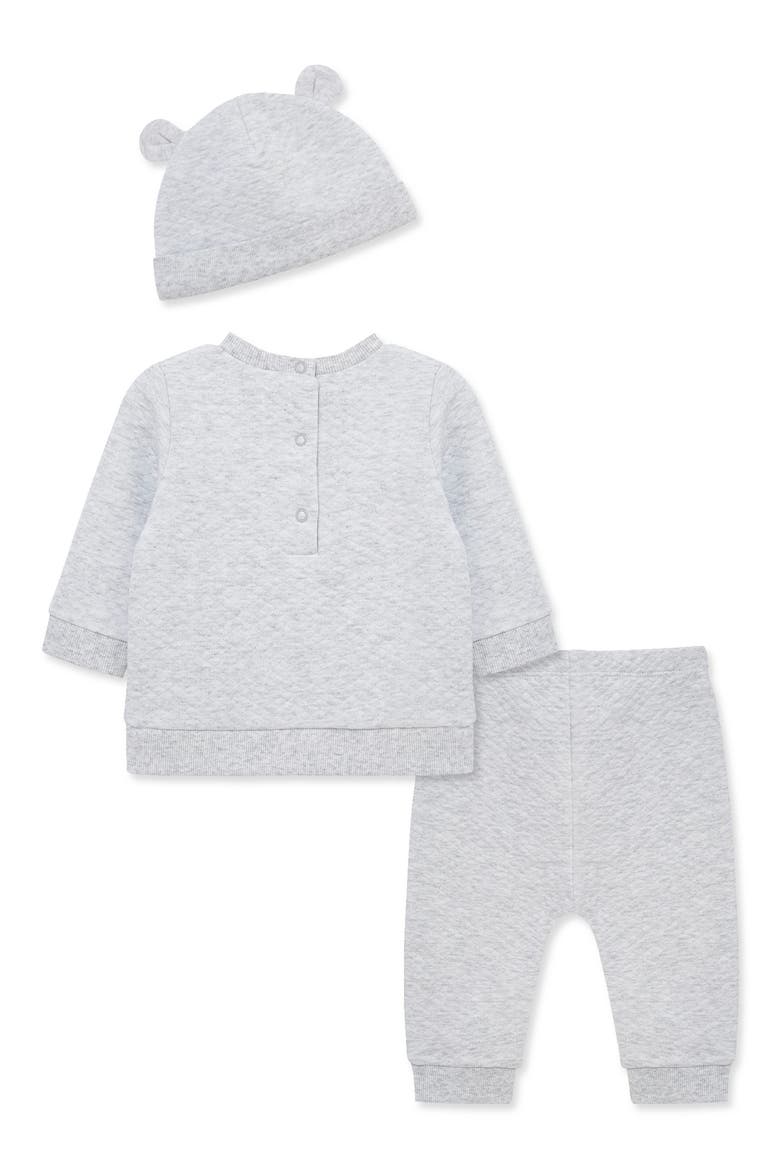 Kids' Puppy 3-Piece Quilted Sweatshirt, Pants & Hat Set, Alternate, color, WHITE/GREY