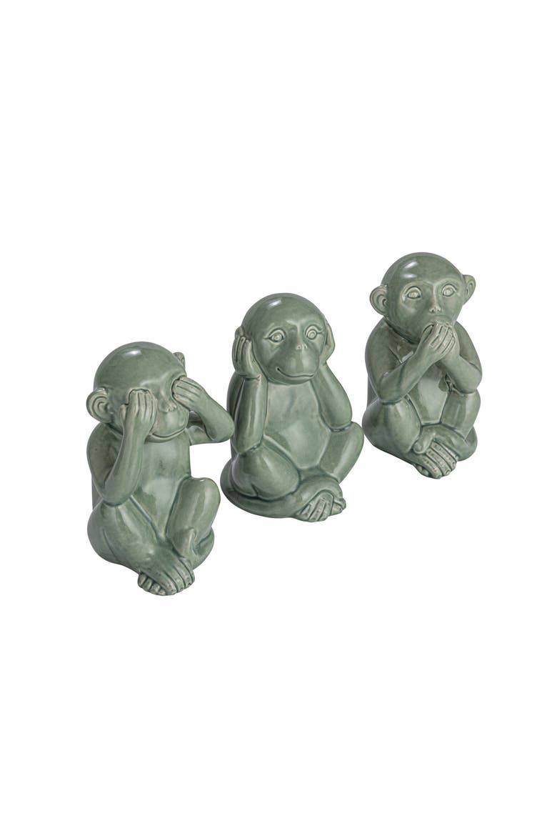 Stoneware Monkey Accent Decor, Green, Set of 3, Main, color, Grey