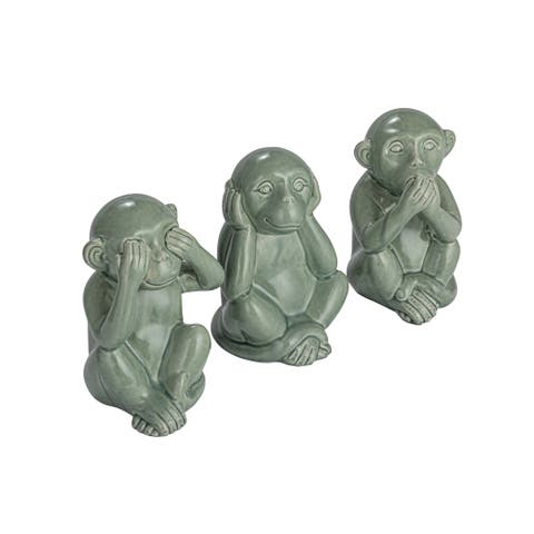 Stoneware Monkey Accent Decor, Green, Set of 3