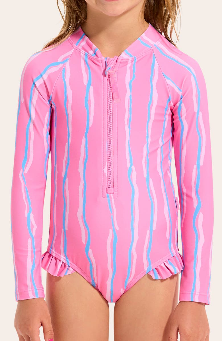 Seafolly Kids' Aruba Long Sleeve One-Piece Swimsuit, Alternate, color, Aruba Pink