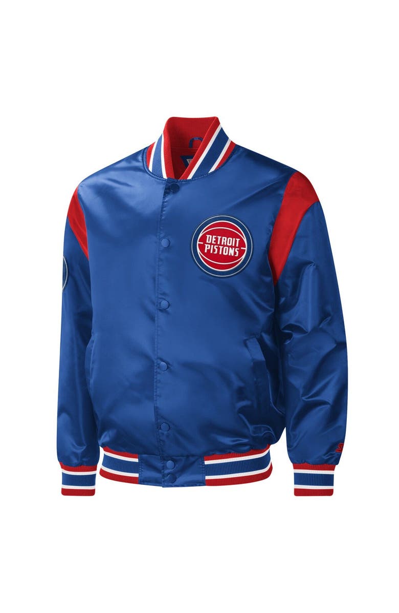 STARTER Men's Starter Blue Detroit Pistons Force Play Satin Full-Snap Varsity Jacket, Alternate, color, 