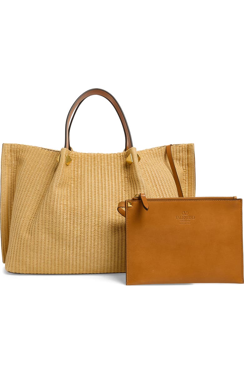Valentino Garavani Medium VLOGO Signature Raffia Tote, Alternate, color, Natural