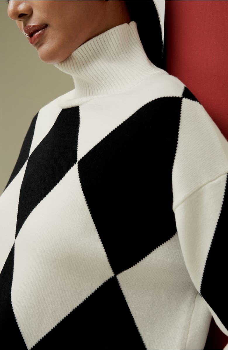 Lilysilk Women's Argyle Preppy Wool Sweater, Alternate, color, Black&White Diamond