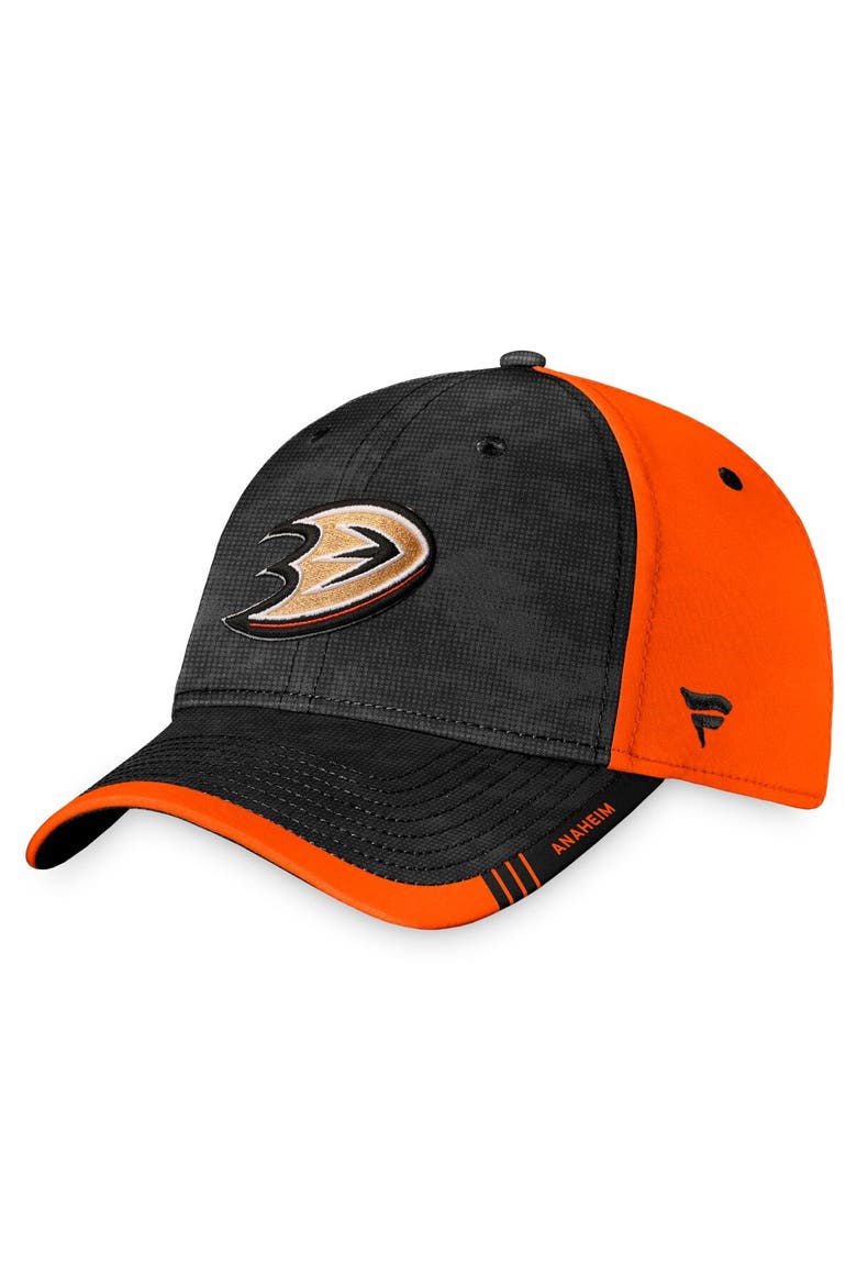 Men's Fanatics Branded Black/Orange Anaheim Ducks Authentic Pro Rink Camo Flex Hat, Main, color, Black