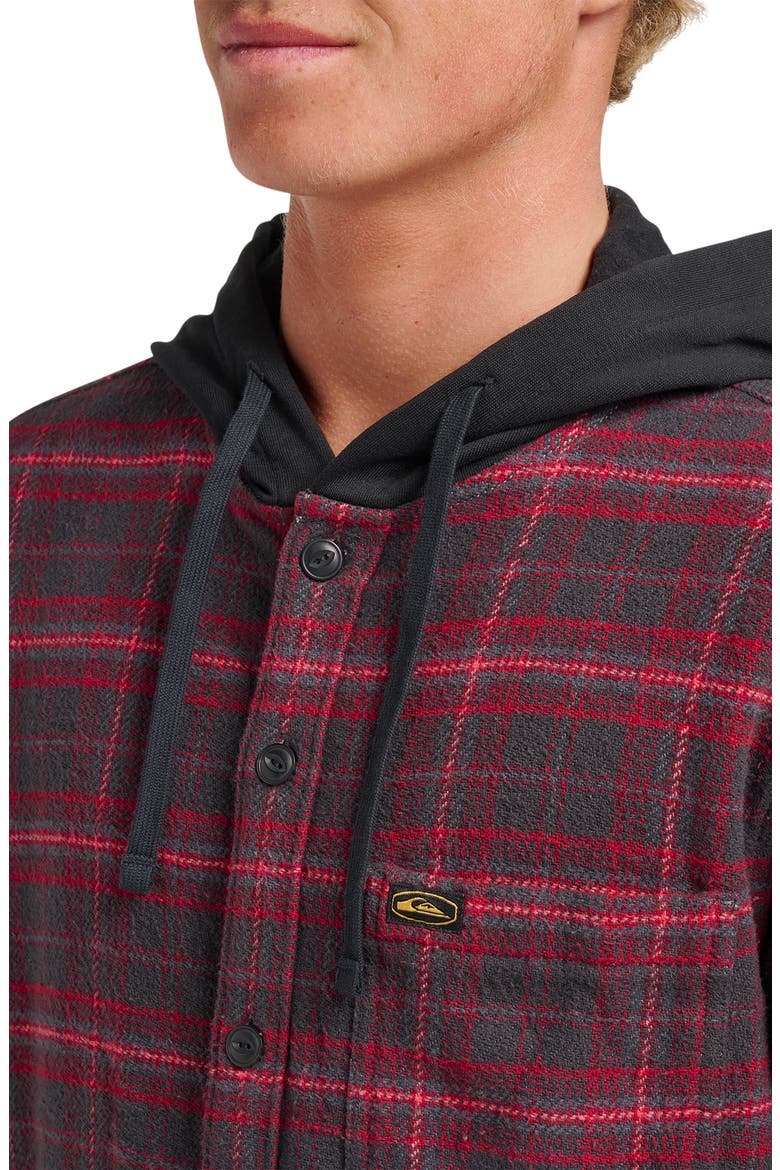 Sandbar Hooded Plaid Cotton Flannel Button-Up Shirt, Alternate, color, BLACK