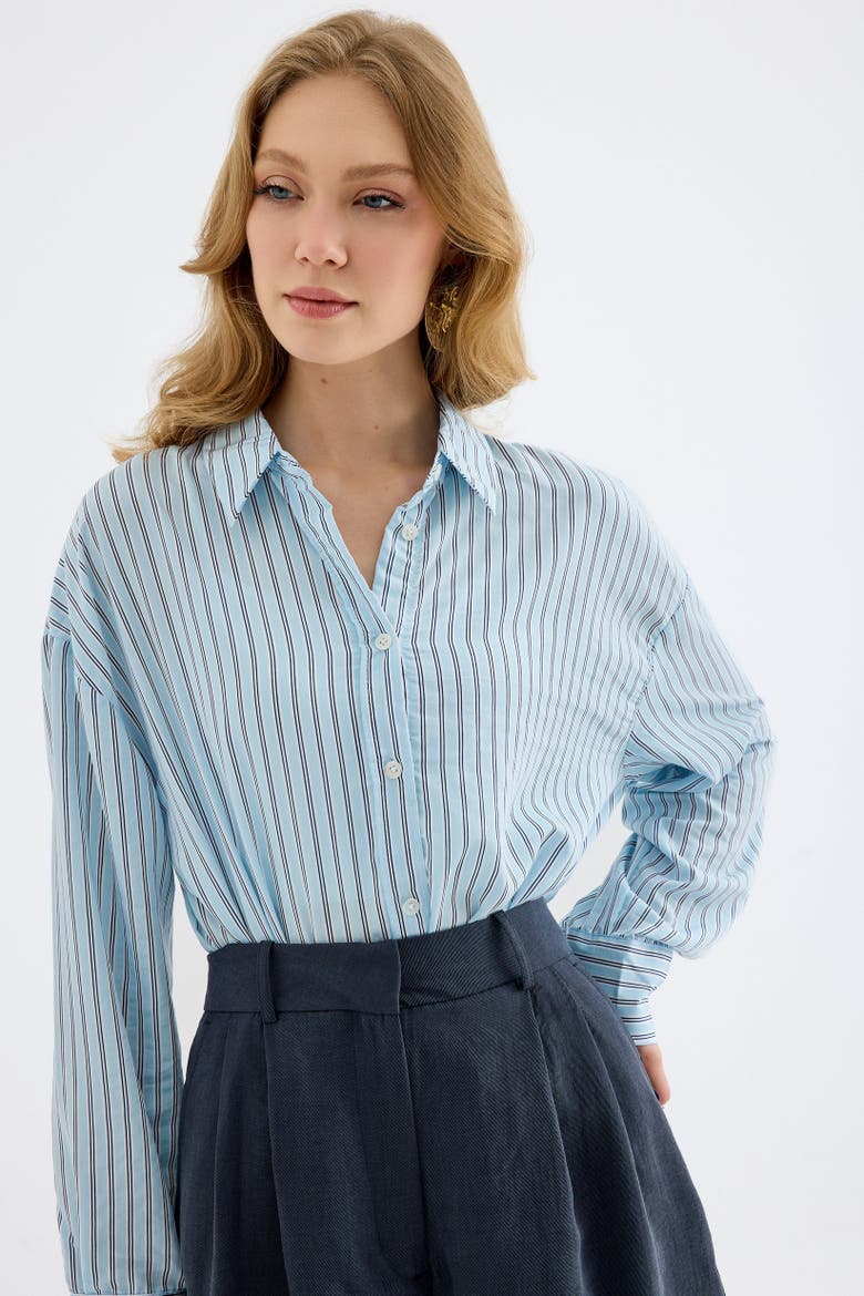 Vionne Oversized Striped Viscose Shirt, Alternate, color, Blue