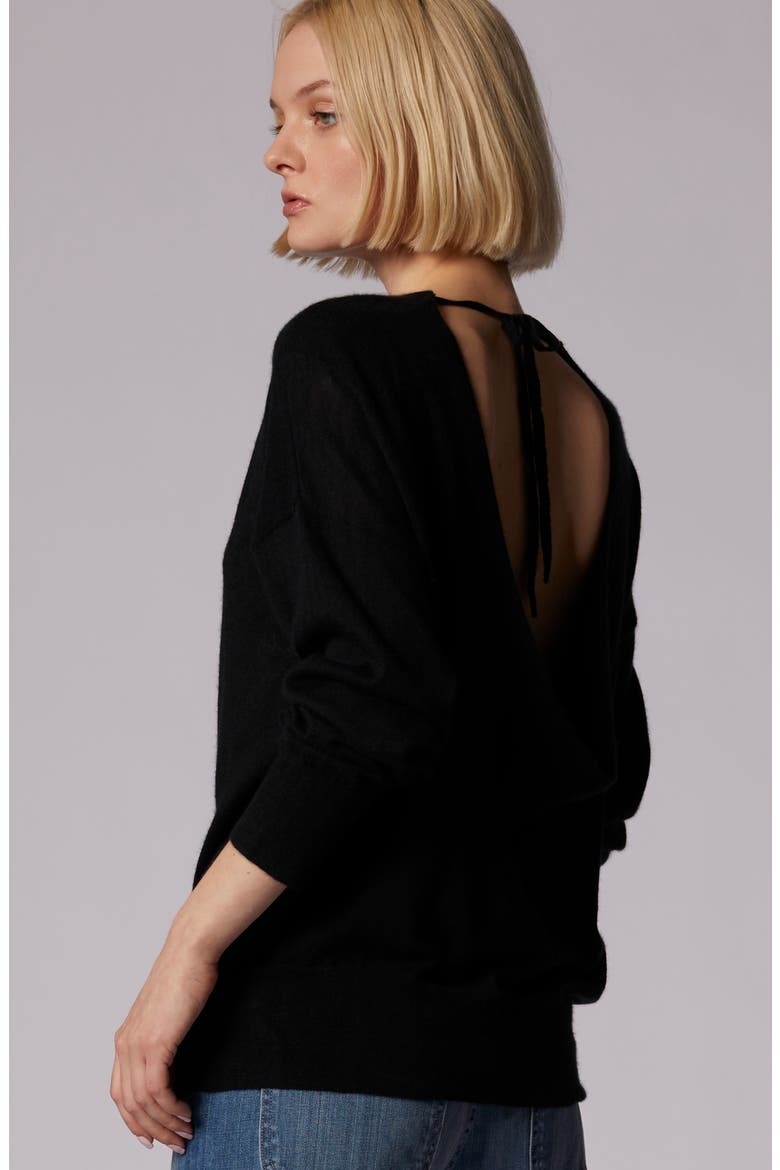 Montrose Cutout Tie Neck Cashmere Sweater, Alternate, color, TRUE BLACK