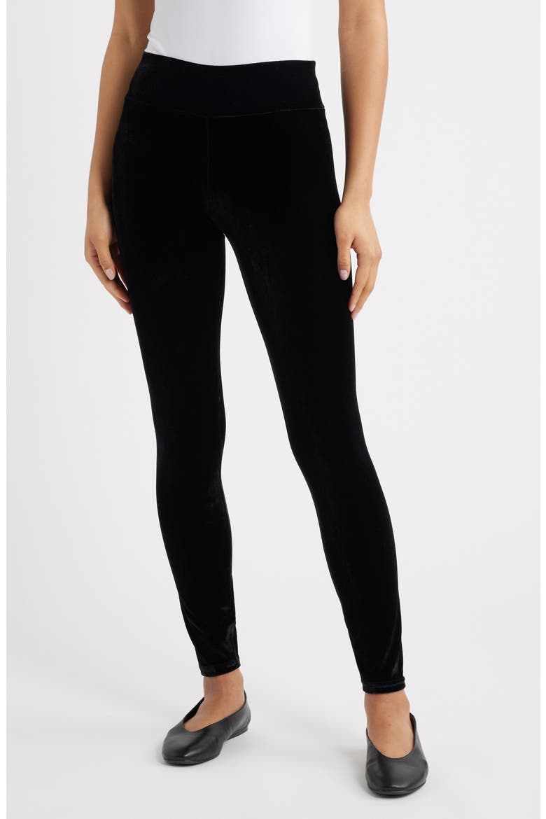 High Waist Velvet Leggings, Main, color, BLACK
