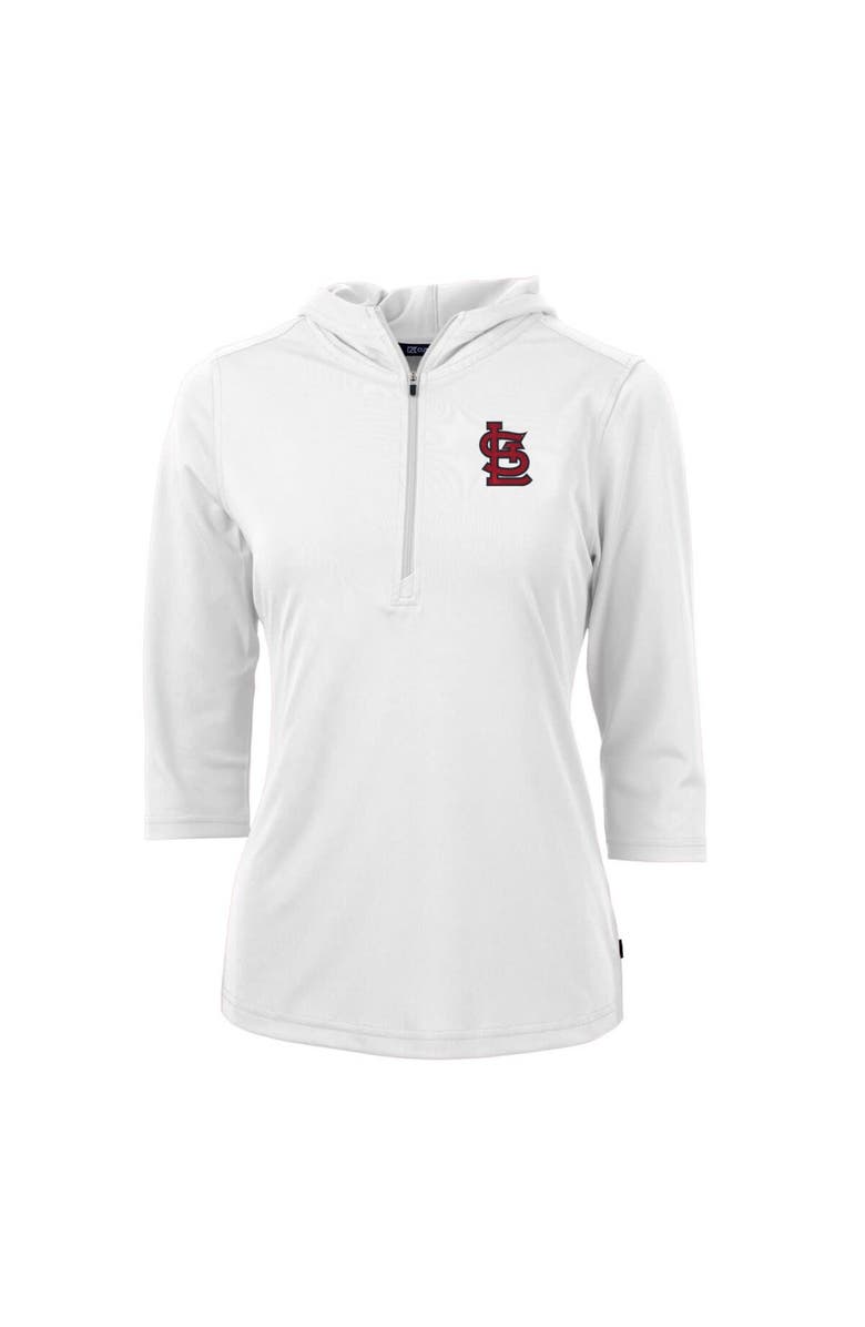 Cutter & Buck Women's Cutter & Buck White St. Louis Cardinals Virtue Eco Pique 3/4 Sleeve Half-Zip Pullover Hoodie, Main, color, 