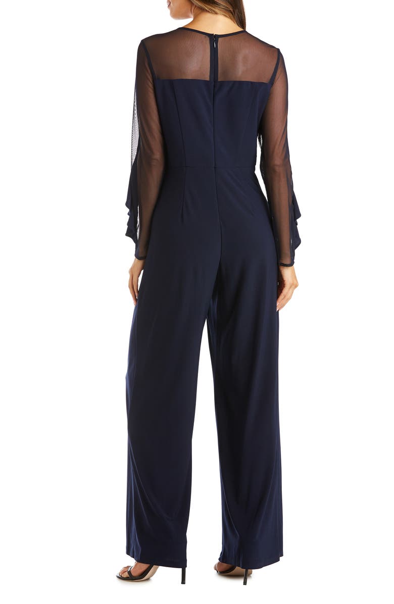 R&M RICHARDS Illusion Mesh Long Sleeve Ruffle Jumpsuit, Alternate, color, 