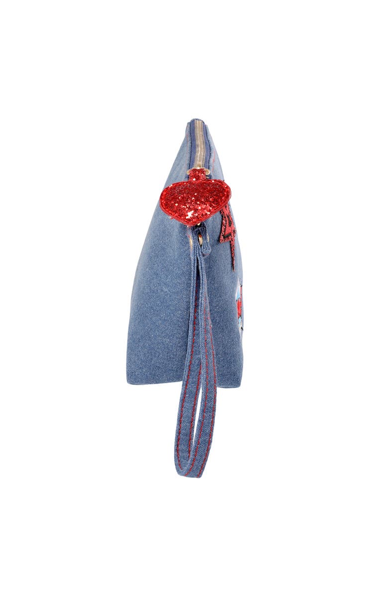 Marvel SpiderMan Denim Patch Cosmetic Pouch with Comic Pop Embellishments, Alternate, color, Denim