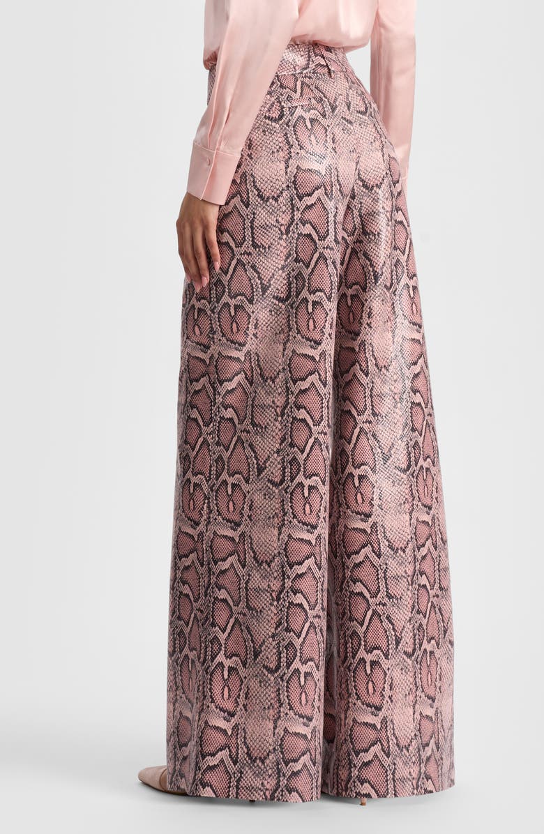 Alice + Olivia Erica Faux Leather Flare Pants, Alternate, color, English Rose/ Black Snake