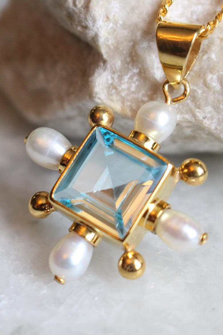 Blue Topaz Cross Necklace, Alternate, color, Blue