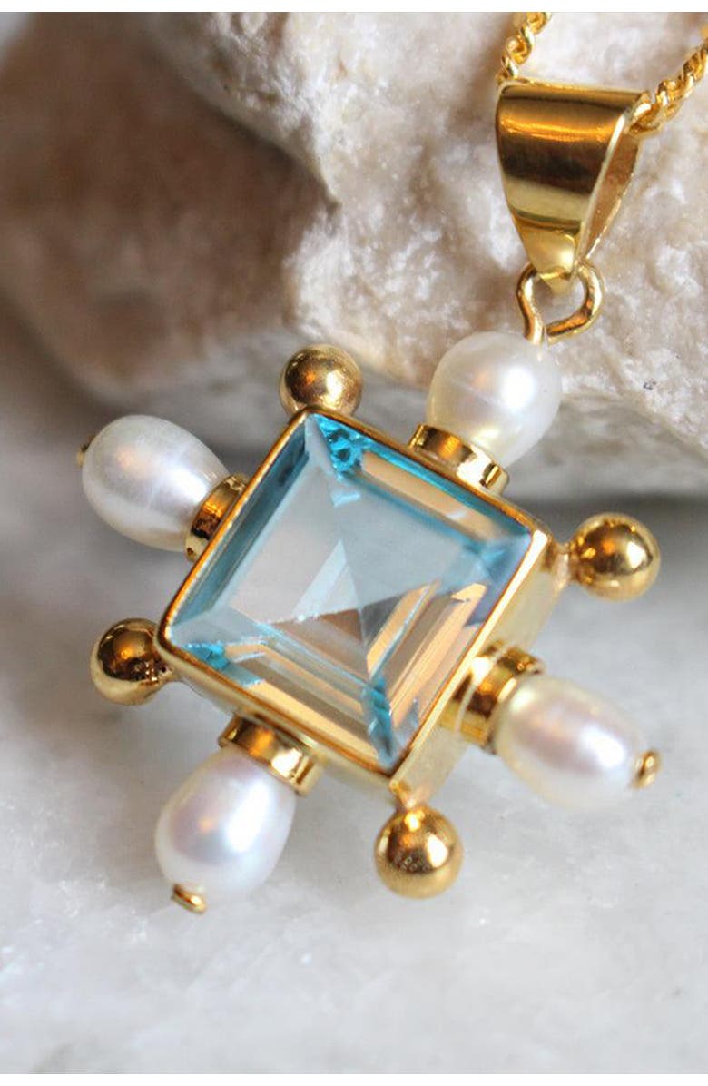 Freya Rose Blue Topaz Cross Necklace, Alternate, color, Blue