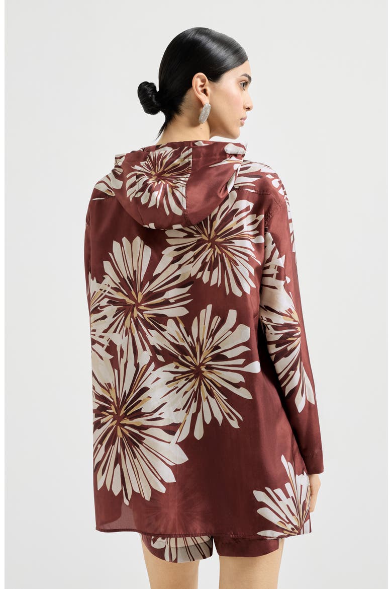 Bloom print pongee shirt, Alternate, color, Bordeaux