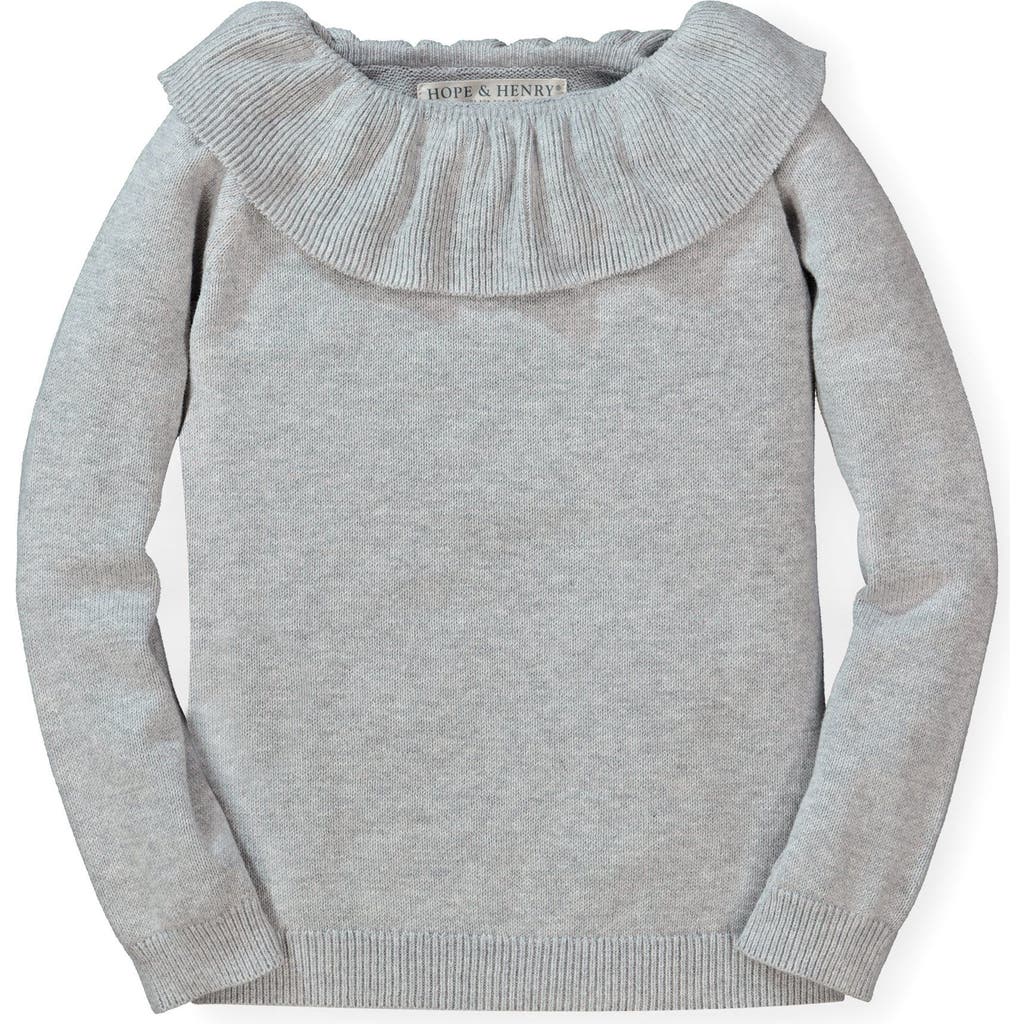 Hope & Henry Baby Girls' Ruffle Collar Sweater, Infant In Grey Heather