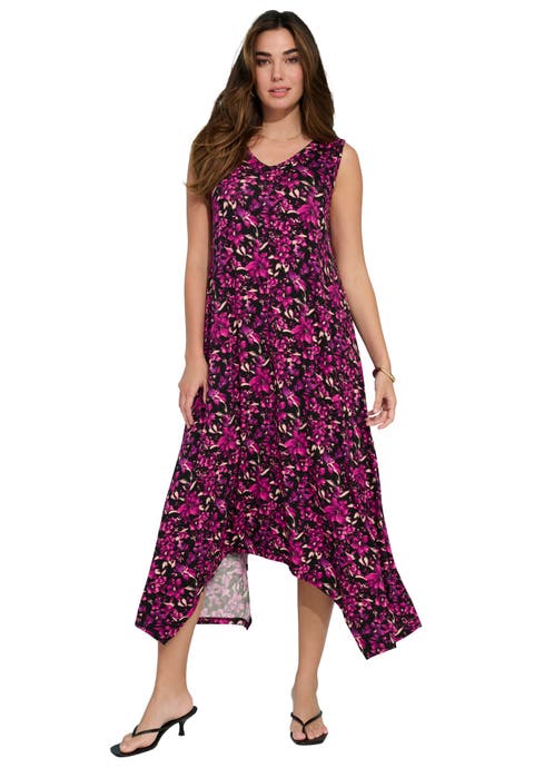 Plus Size Stretch Knit Mid Length Sleeveless Swing Dress