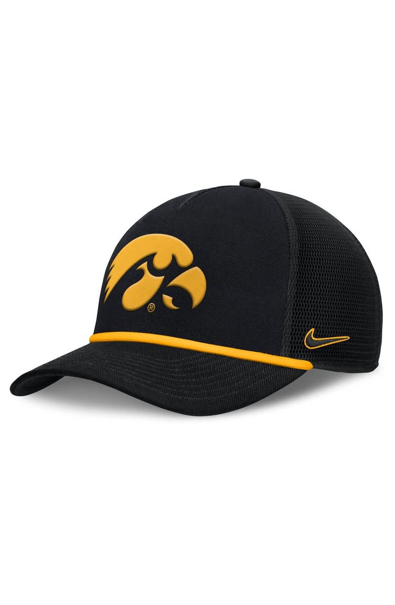 Nike Men's Nike Black Iowa Hawkeyes Rise Primetime Trucker Adjustable Hat, Main, color, 