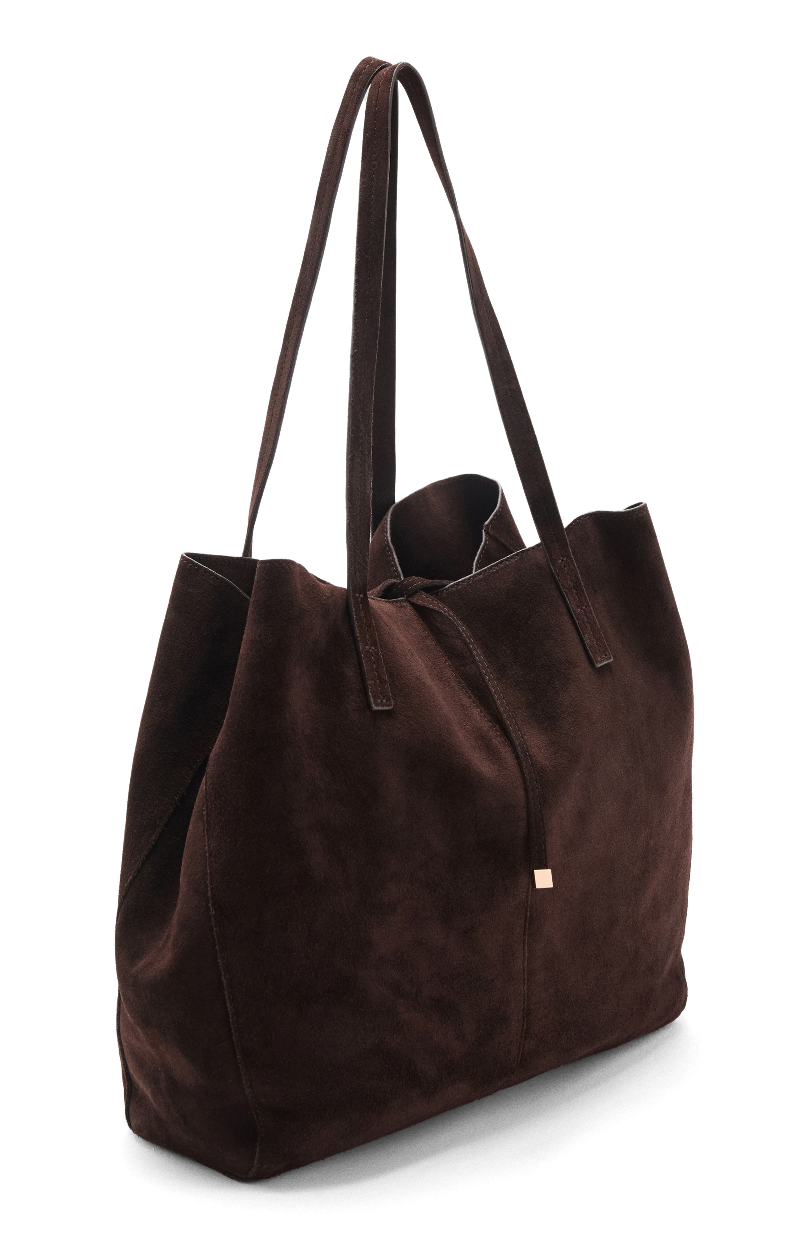 MANGO Medium Suede Shopper Tote, Alternate, color, Chocolate