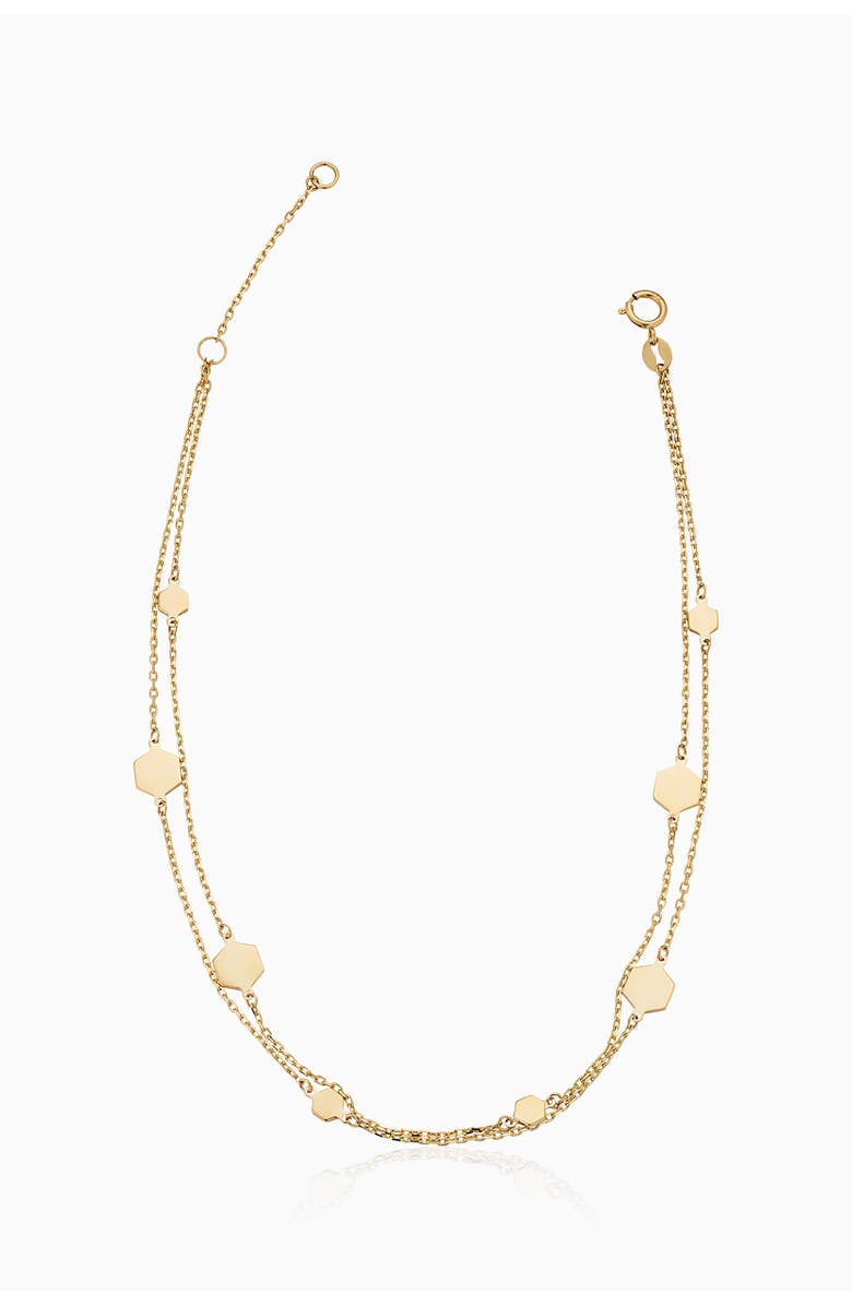 Oradina 14K Yellow Gold Honey Station Anklet, Main, color, Yellow Gold