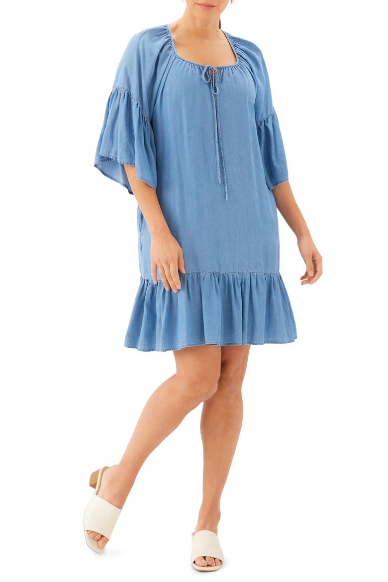 Ruffle Hem Chambray Dress, Main, color, CHAMBRAY
