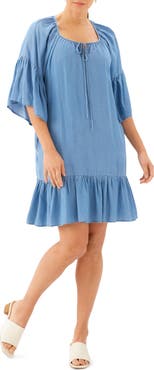 Karen Kane Ruffle Hem Chambray Dress
