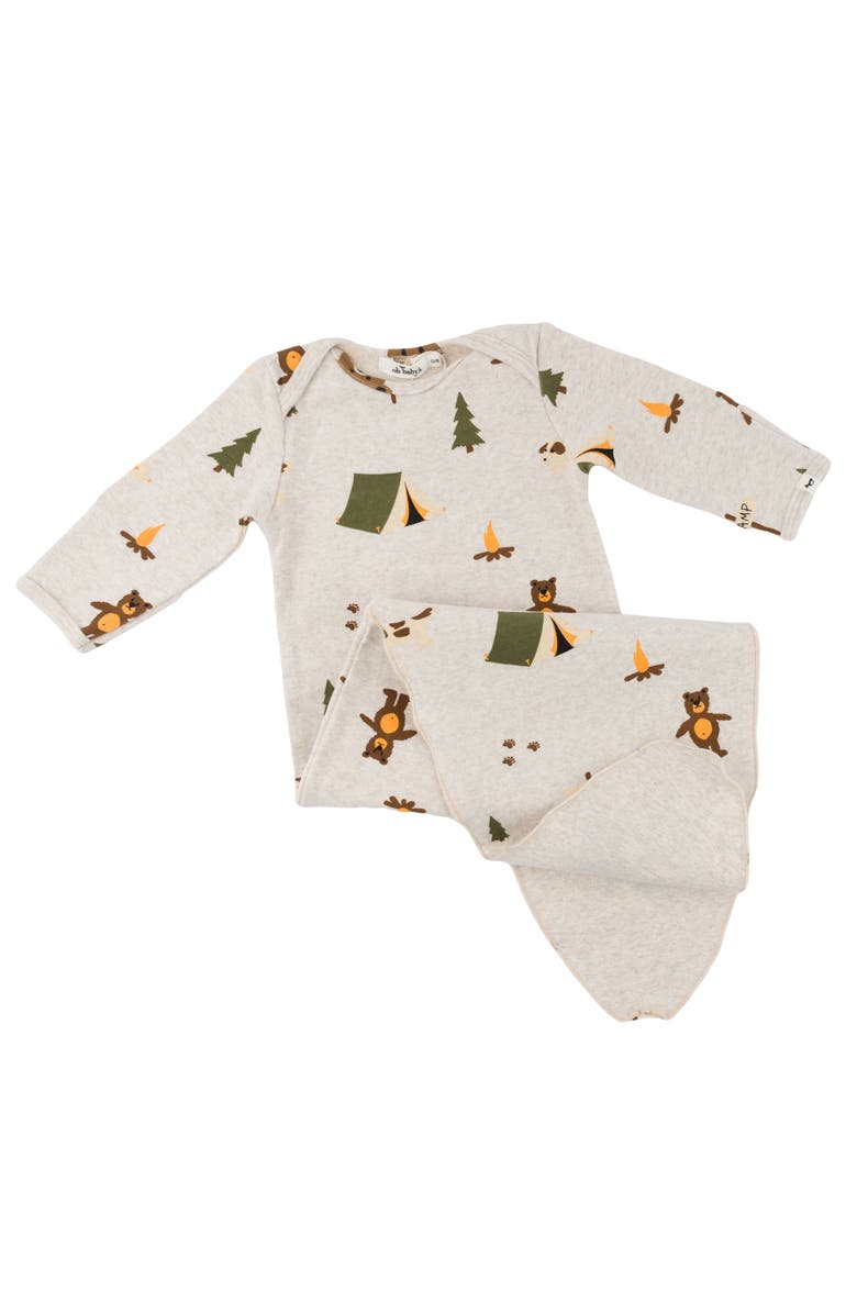 oh baby! Camping Print Knotted Gown- Infant, Main, color, Malt