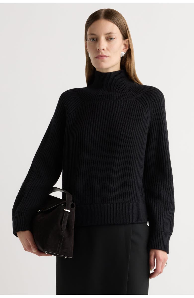 Modern Citizen Hadeel Organic Cotton-Wool Mock-Neck Sweater, Main, color, Black