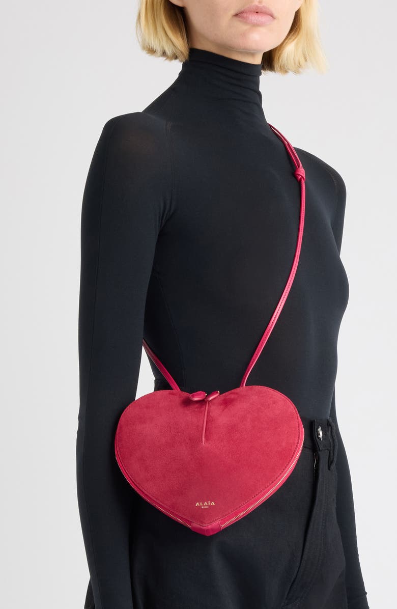 Alaïa Le Coeur Suede Crossbody Bag, Alternate, color, Framboise