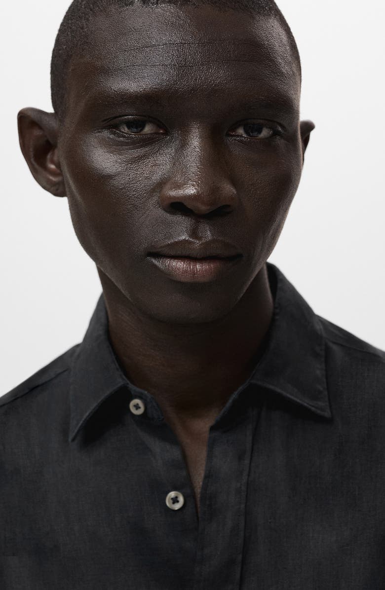 MANGO Classic Fit Linen Button-Up Shirt, Alternate, color, Black