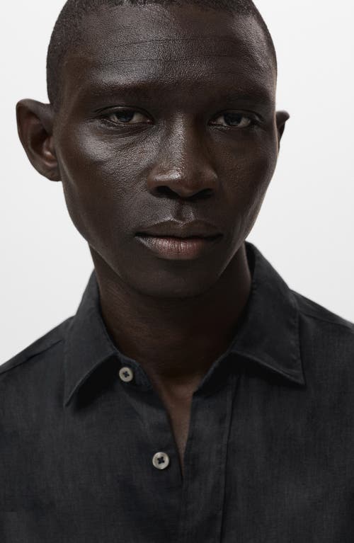 Mango Classic Fit Linen Button-up Shirt In Black