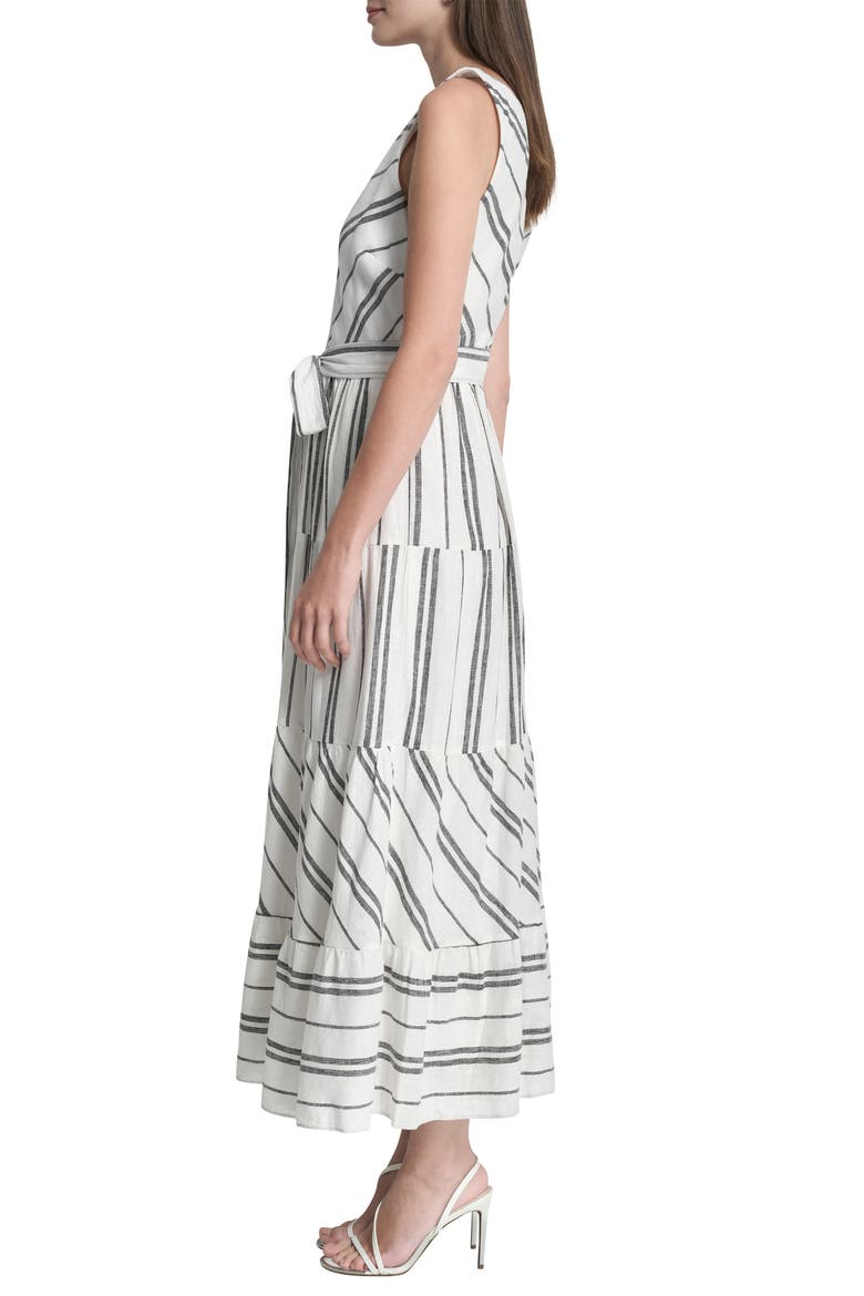 Stripe Sleeveless Linen Blend Midi Dress, Alternate, color, WHITE/BLACK