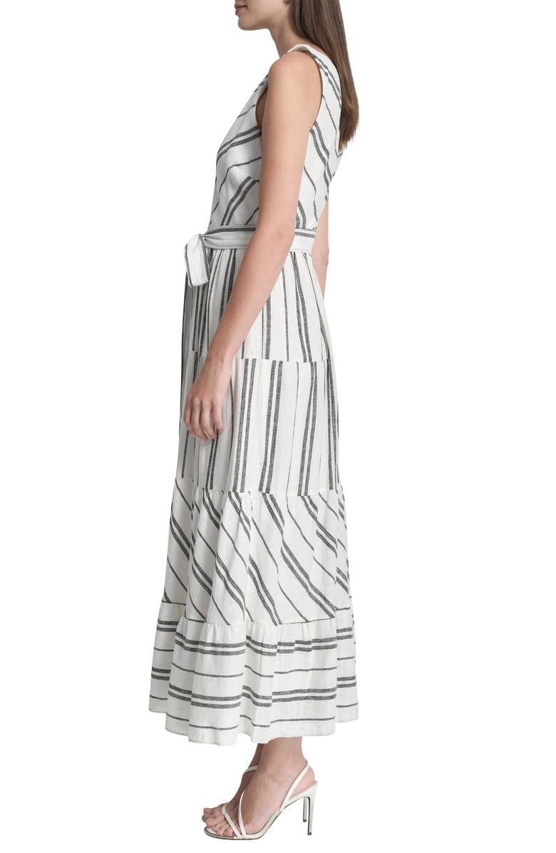 DKNY Stripe Sleeveless Linen Blend Midi Dress, Alternate, color, White/Black