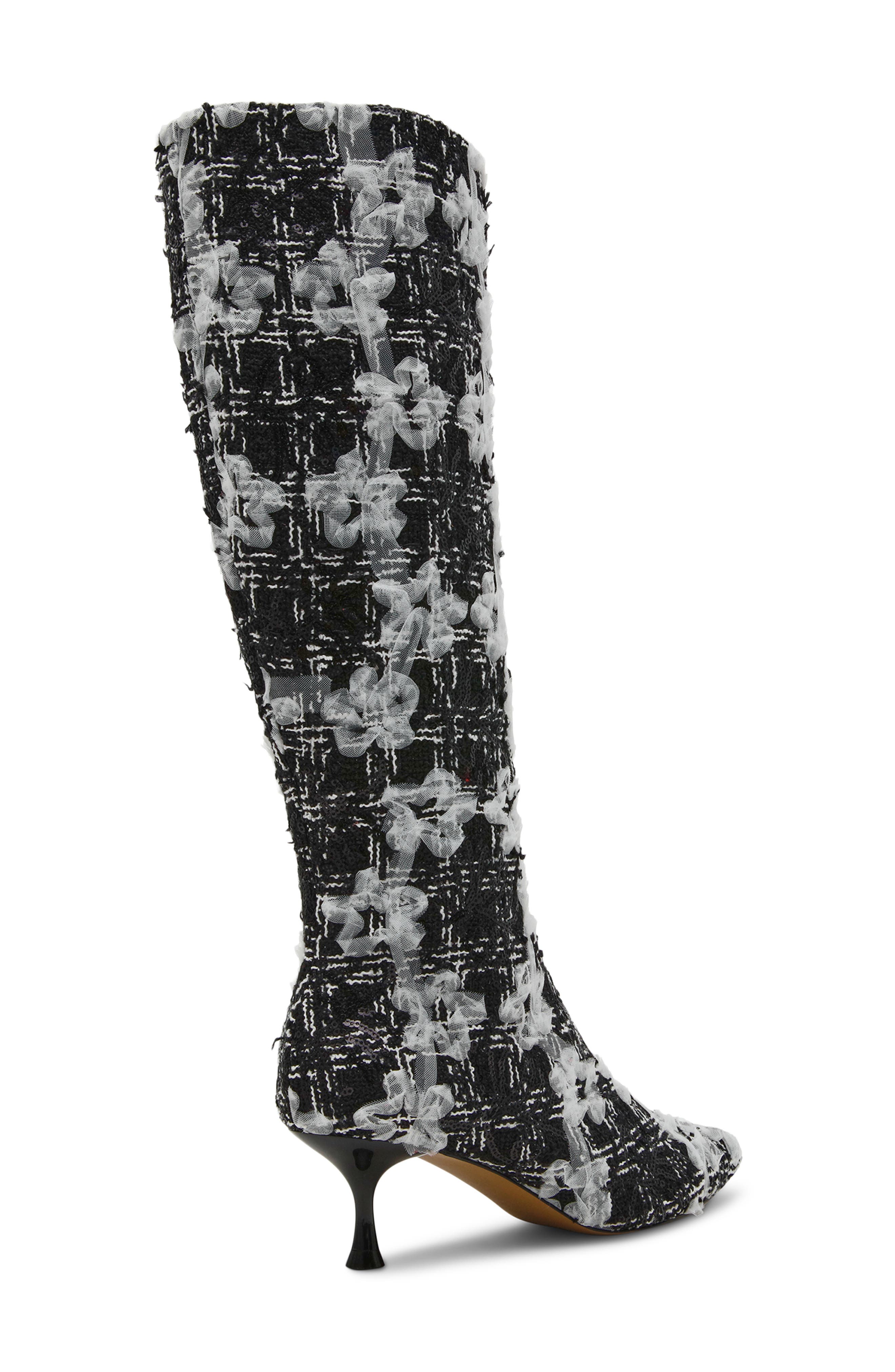 Betsey Johnson Maxxine Knee High Boot, Alternate, color, Black/ White Multi
