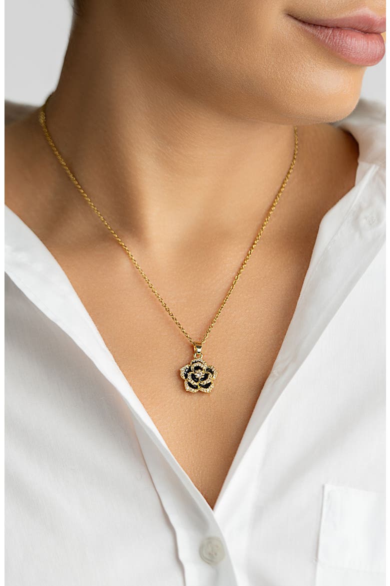 Crystal & Carnelian Flower Pendant Necklace, Alternate, color, BLACK